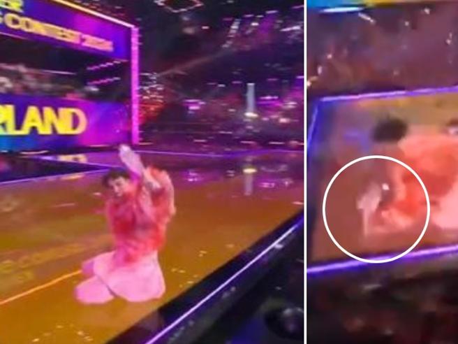 Eurovision: troppa euforia per la vittoria, Nemo rompe il trofeo di cristallo e si fa male al dito