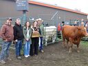 The Grand Champion Steer at the 2025 Norwood Fair was raised by Wayne and Mike Telford. The impressive animal was purchased by Hilts Butcher Shop. The 2025 fair ambassador Lora Ross was on hand to present the winner's trophy, she is joined in the ring on Oct. 11, 2025, with the prize steer by members of the Hilts family (left) and this year's steer judge (right). 