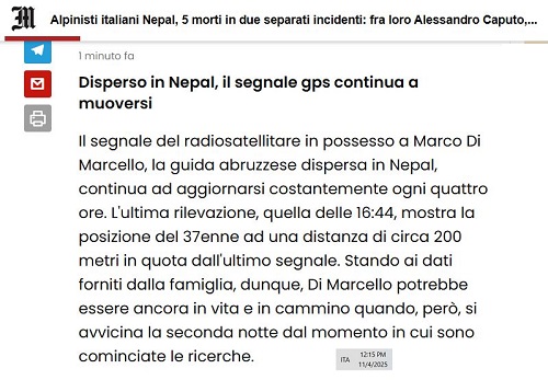 Tragedia in Nepal: strage di alpinisti italiani, disperso un italocanadese