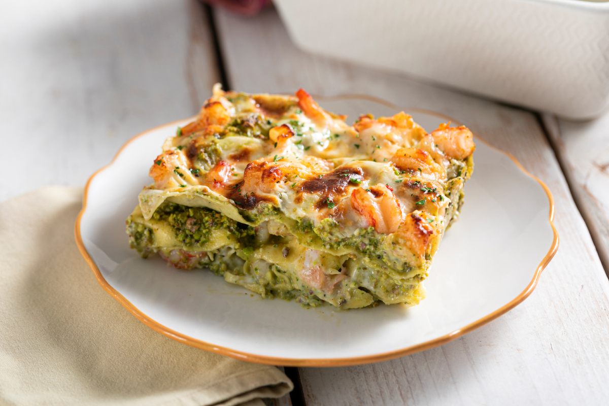 Lasagne gamberi e pistacchi