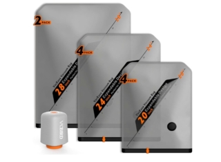 I sacchetti sottovuoto per vestiti Vacbird sono una soluzione salvaspazio per gli armadi o per la valigia. Sono realizzati in materiale sicuro, antibatterico e resistente agli strappi, durevole e resistente all'usura, riutilizzabile più volte. Un lato delle buste è trasparente per consentire di identificare il contenuto facilmente, mentre il design arrotondato degli angoli si adatta all'interno della valigia, ottimizzagli gli spazi. Il set dieci sacchetti sottovuoto di diverse dimensioni, una pompa elettrica senza fili e un cavo di ricarica. Prezzo 34,89 euro. www.amazon.it