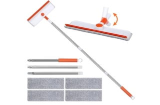 Il lavavetri con manico telescopico Alyvisun serve per pulire al meglio anche le finestre alte. È un kit che combina le funzioni di spazzolatura e raschiatura. Il silicone morbido a doppio strato si adatta al vetro, rimuovendo efficacemente le macchie senza graffiare, mentre il panno in microfibra rimuove facilmente eventuali macchie d'acqua. Prezzo 16,77 euro. www.amazon.it