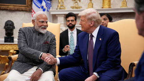 US President Donald Trump and Indian Prime Minister Narendra Modi meet in the Oval Office at the White House on February 13, 2025 in Washington, DC.