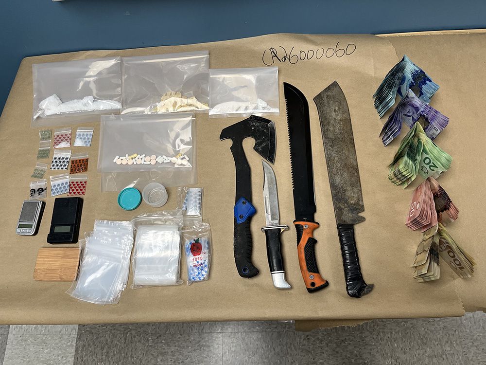 Lethbridge police seize drugs, $7,700 in cash and weapons from downtown encampment