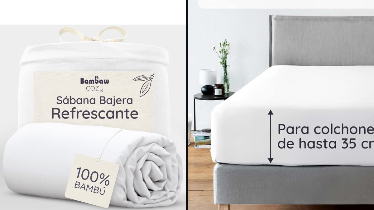 Sábana bajera de tejido frío disponible en varios tamaños y colores.