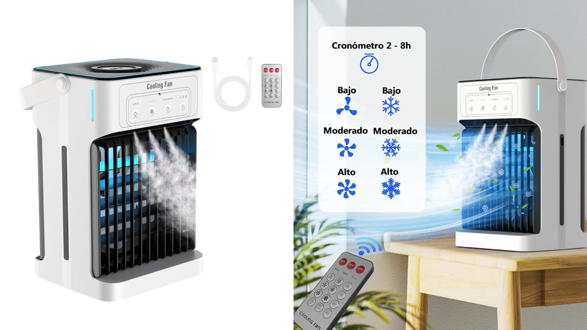 Mini aire acondicionado portátil USB con siete luces led incluidas.